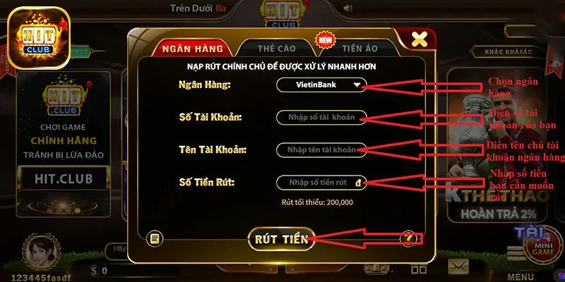 Hướng dẫn rút tiền HIT CLUB chi tiết, dễ hiểu
